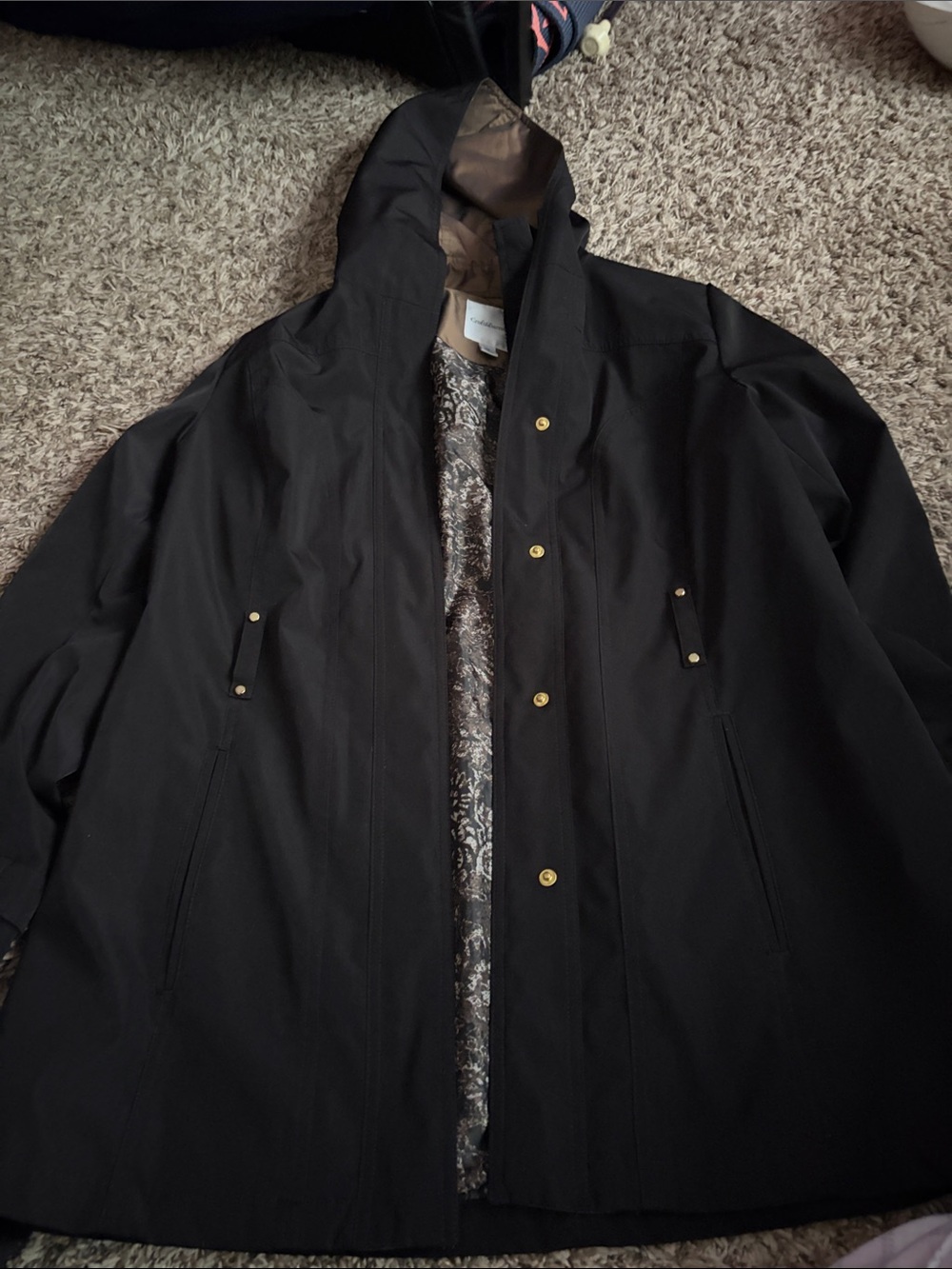 Women’s Black Hooded Jacket with Snap Front knee length